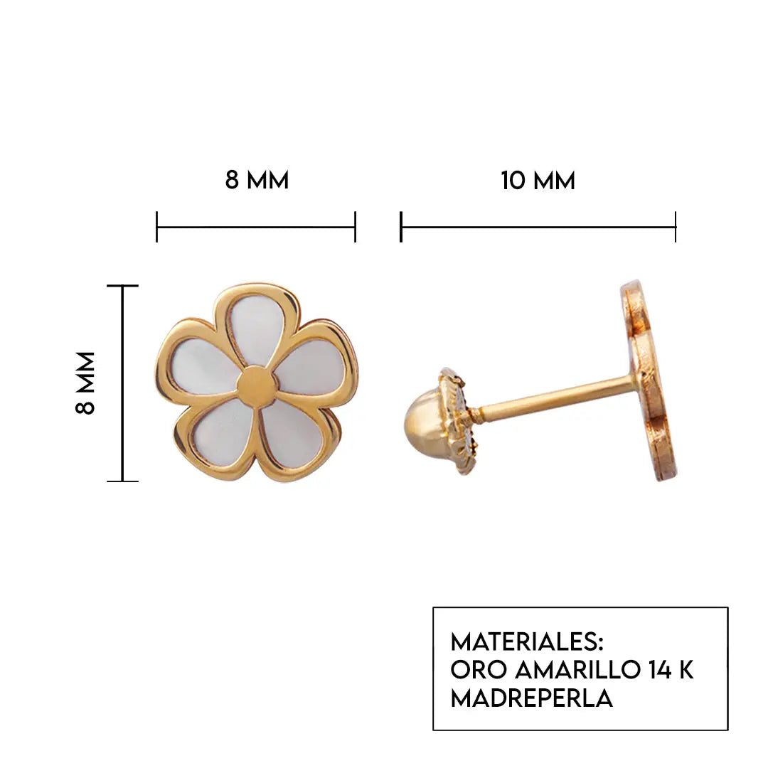 Aretes de oro 14k Broquel Flor espirea de oro amarillo y madre perla GIALLO JEWELRY