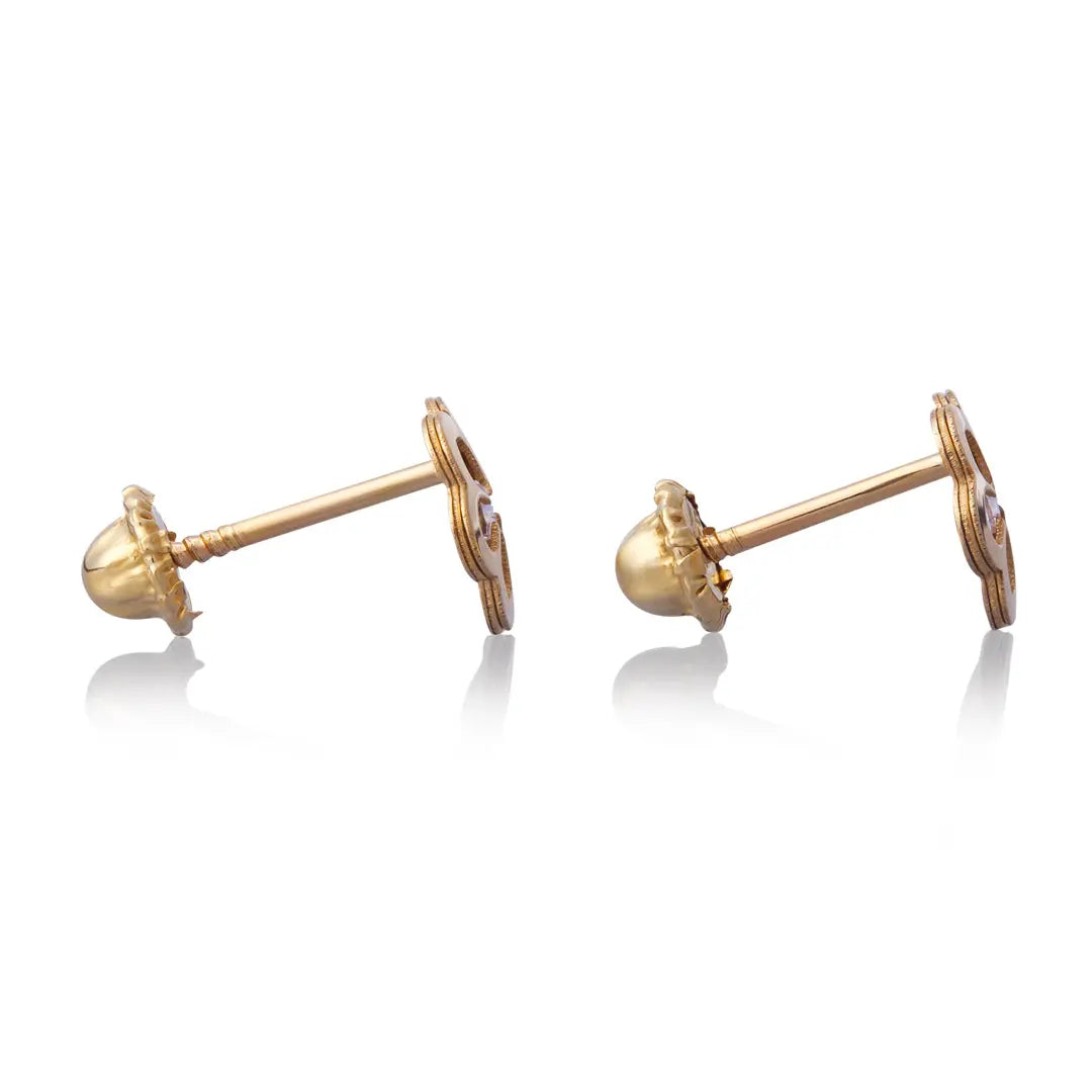 Aretes de oro 14k Broquel Flor trompeda dorada de oro amarillo con circonia GIALLO JEWELRY