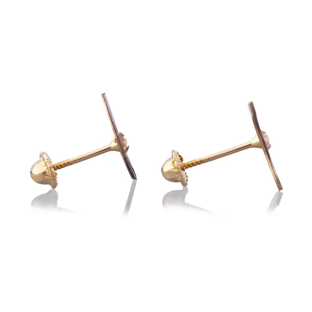 Aretes de oro 14k Broquel GIALLO COLLECTION Arcos de oro amarillo y oro blanco con cortes diamantados y circonias GIALLO JEWELRY
