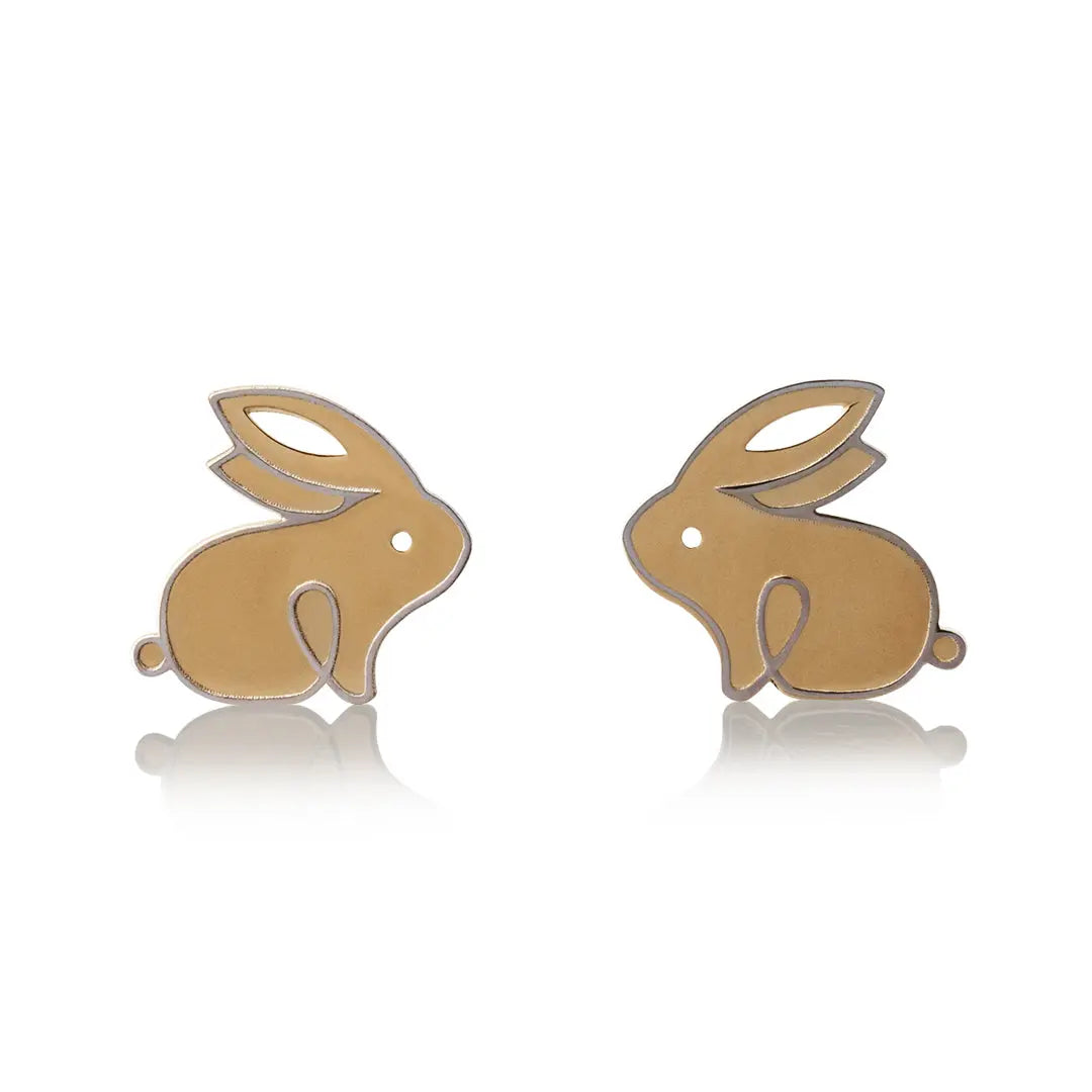 Aretes de oro 14k Broquel GIALLO COLLECTION Conejos de oro amarillo con oro blanco GIALLO JEWELRY
