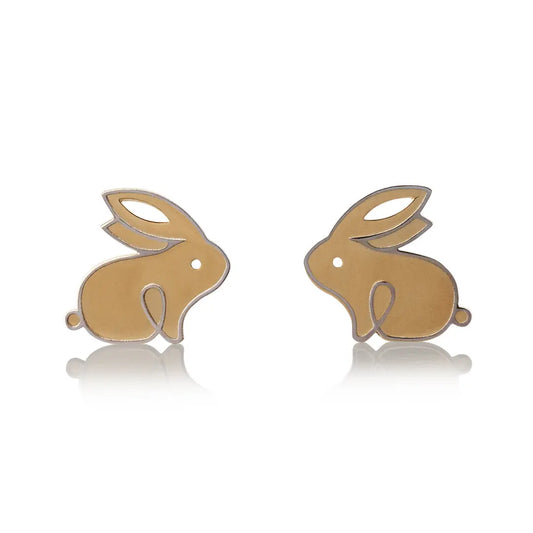Aretes de oro 14k Broquel GIALLO COLLECTION Conejos de oro amarillo con oro blanco GIALLO JEWELRY