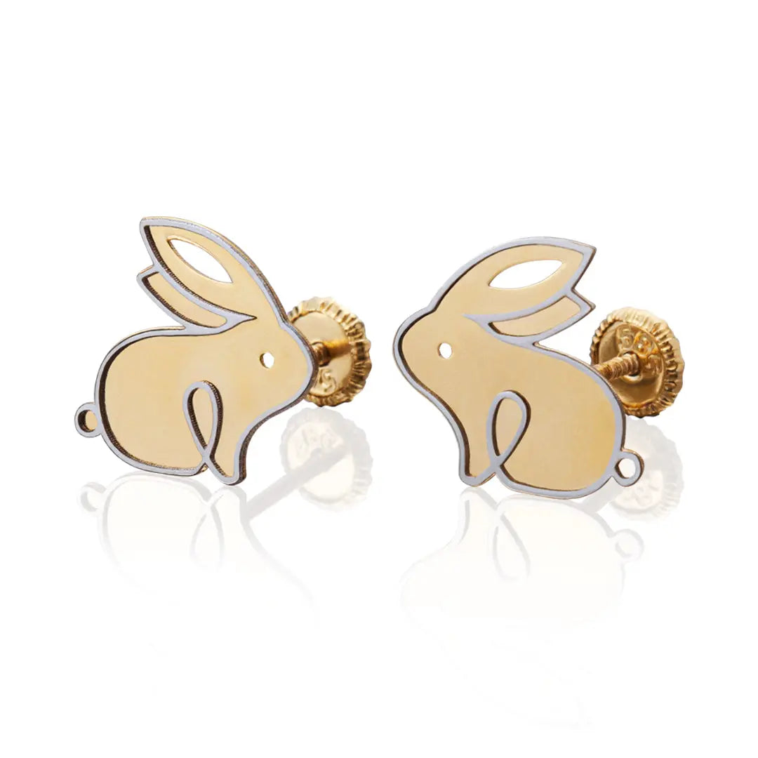 Aretes de oro 14k Broquel GIALLO COLLECTION Conejos de oro amarillo con oro blanco GIALLO JEWELRY