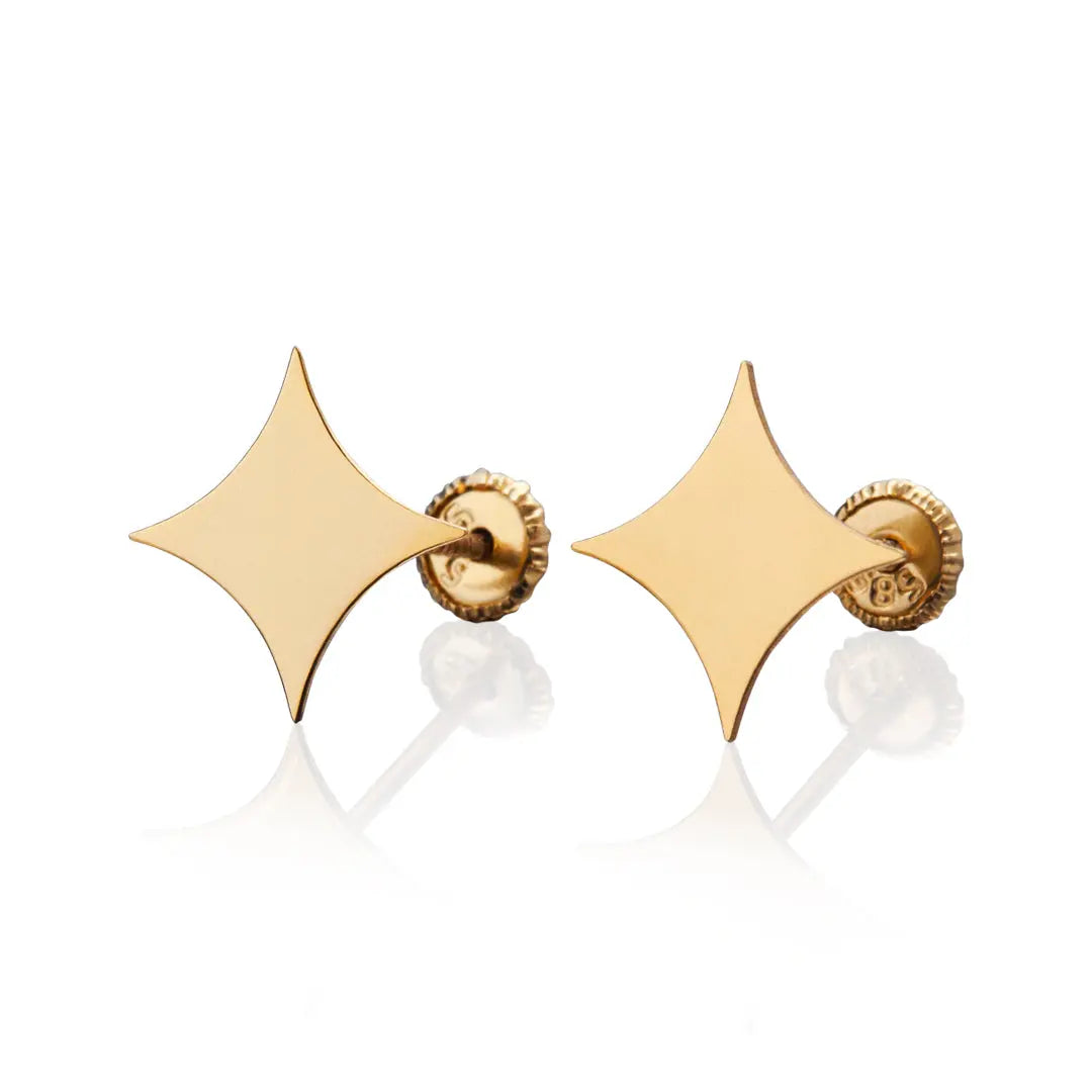 Aretes de oro 14k Broquel GIALLO COLLECTION Estrella dorada de oro amarillo GIALLO JEWELRY