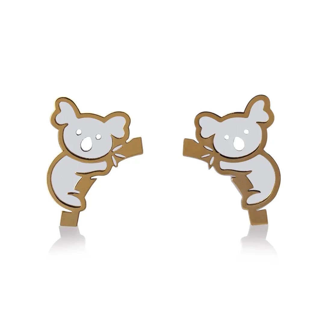 Aretes de oro 14k Broquel GIALLO COLLECTION Khoalas de oro blanco y amarillo GIALLO JEWELRY