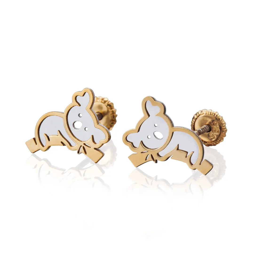 Aretes de oro 14k Broquel GIALLO COLLECTION Khoalas de oro blanco y amarillo GIALLO JEWELRY