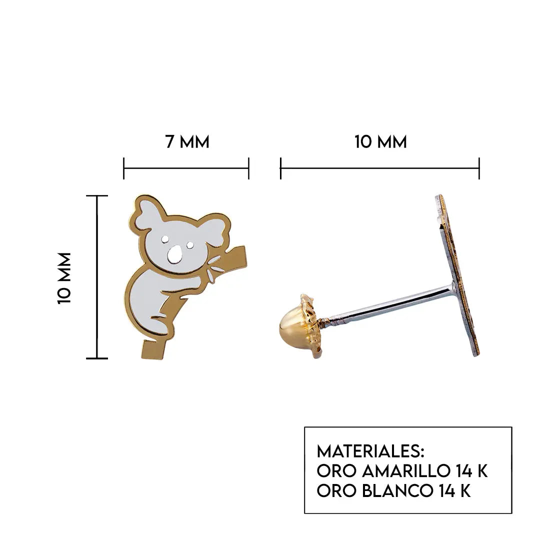 Aretes de oro 14k Broquel GIALLO COLLECTION Khoalas de oro blanco y amarillo GIALLO JEWELRY