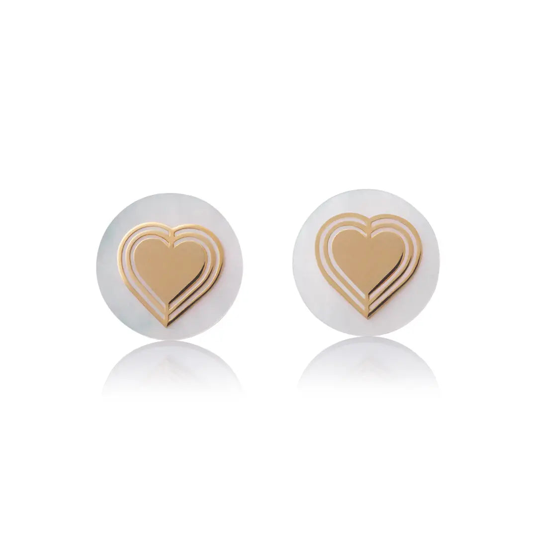 Aretes de oro 14k Broquel GIALLO COLLECTION Latido de corazón de oro amarillo con madre perla GIALLO JEWELRY