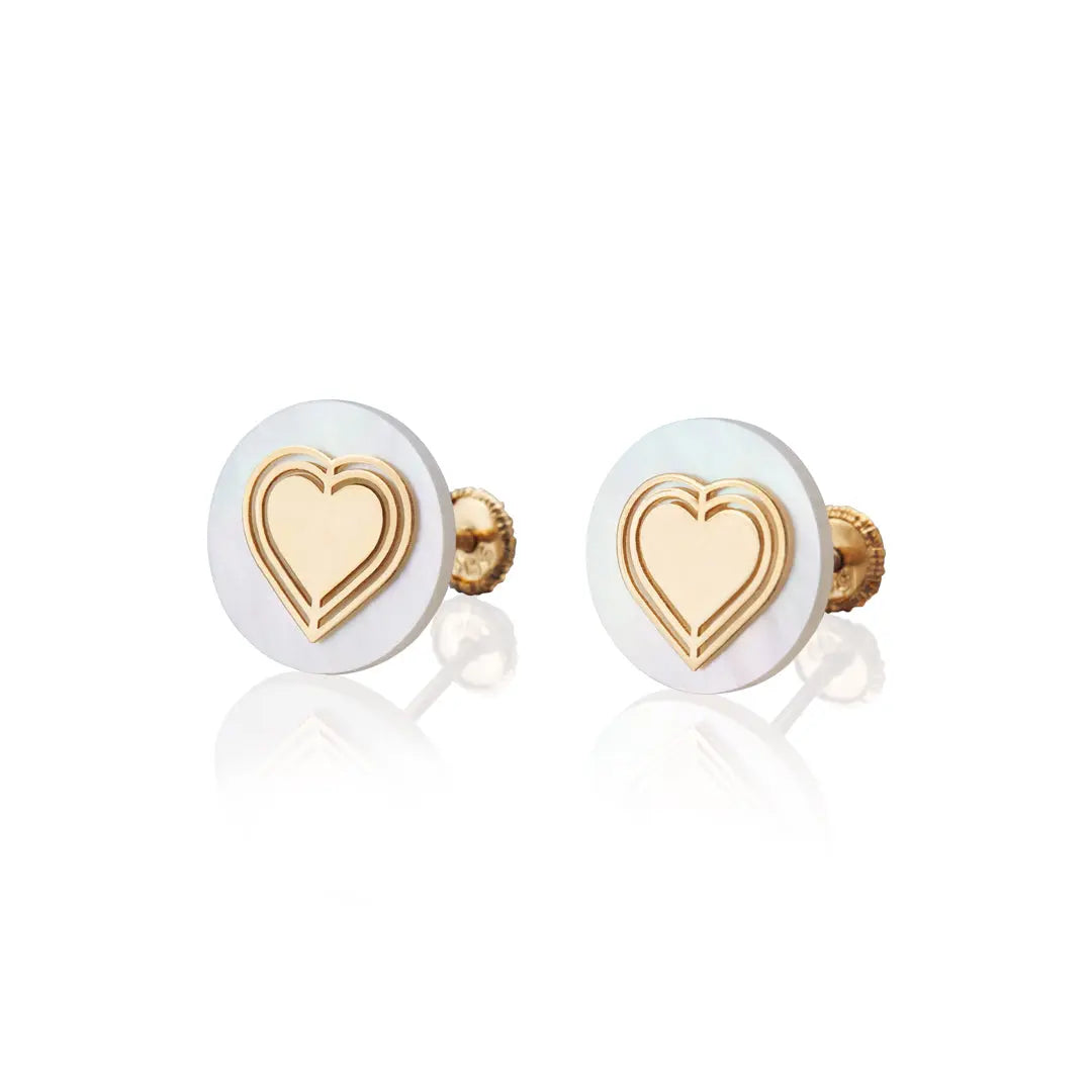 Aretes de oro 14k Broquel GIALLO COLLECTION Latido de corazón de oro amarillo con madre perla GIALLO JEWELRY