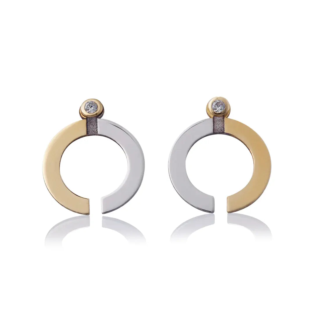 Aretes de oro 14k Broquel GIALLO COLLECTION One de oro blanco y amarillo con circonia GIALLO JEWELRY
