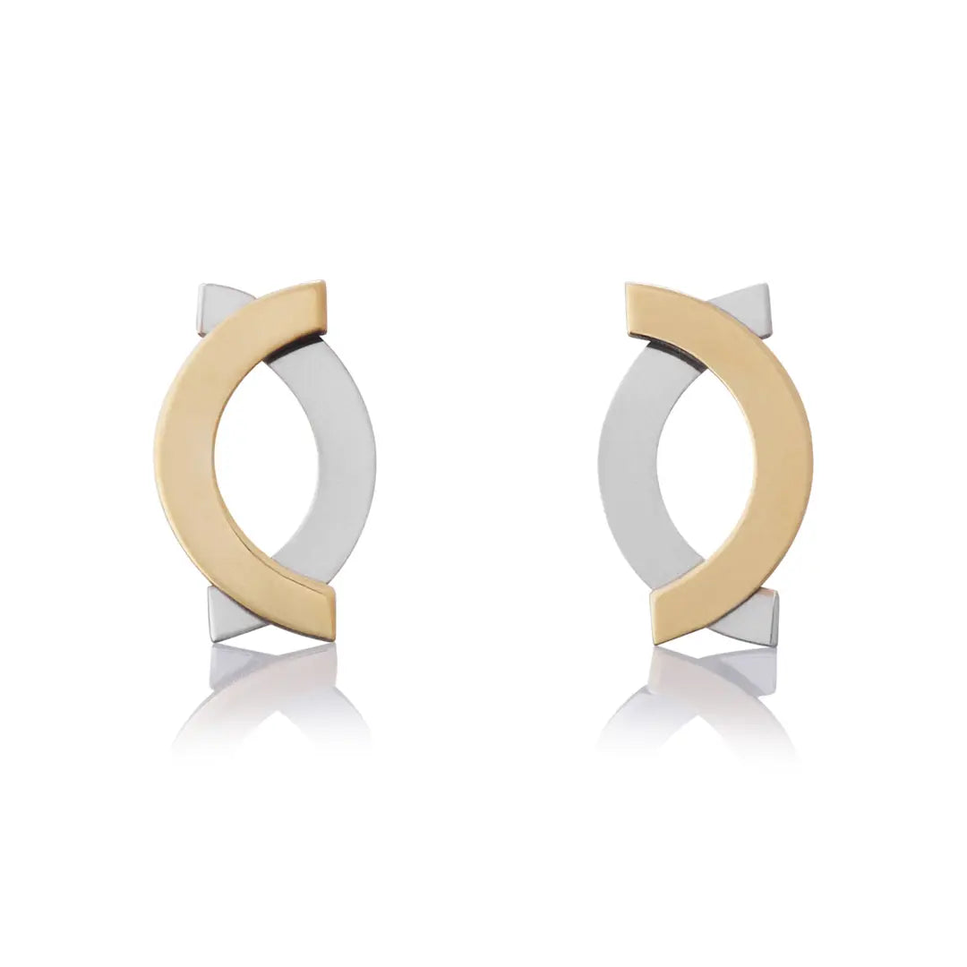 Aretes de oro 14k Broquel GIALLO COLLECTION Símbolo de oro amarillo y oro blanco GIALLO JEWELRY
