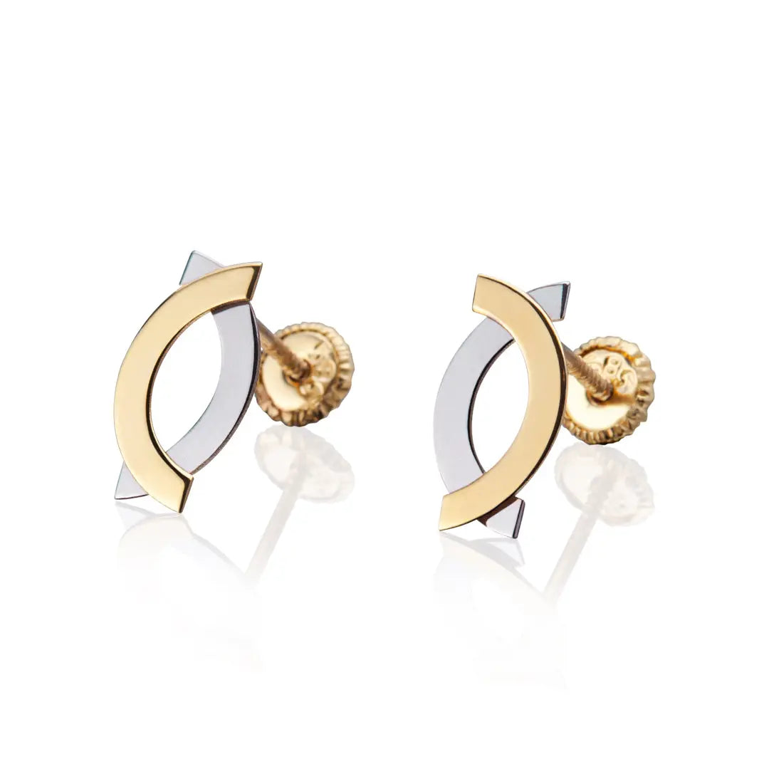 Aretes de oro 14k Broquel GIALLO COLLECTION Símbolo de oro amarillo y oro blanco GIALLO JEWELRY