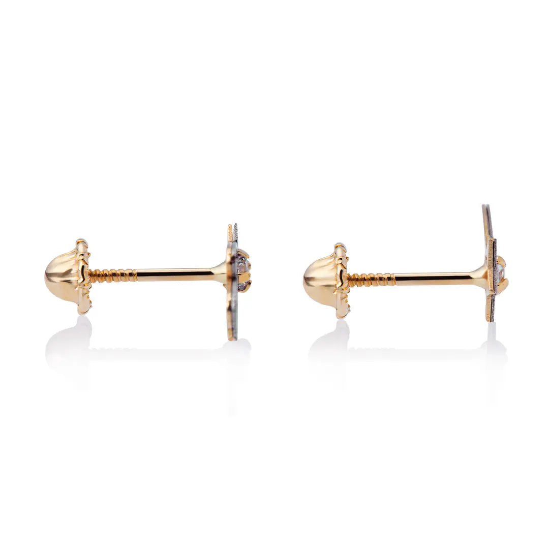 Aretes de oro 14k Broquel GIALLO COLLECTION cometas de oro amarillo, oro blanco y circonias GIALLO JEWELRY