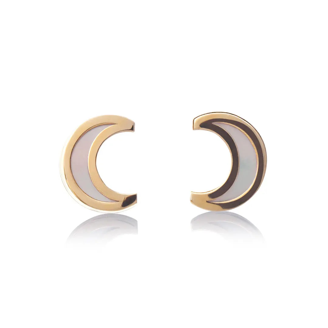 Aretes de oro 14k Broquel Lunas de oro amarillo con madre perla GIALLO JEWELRY