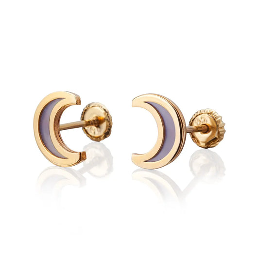 Aretes de oro 14k Broquel Lunas de oro amarillo con madre perla GIALLO JEWELRY