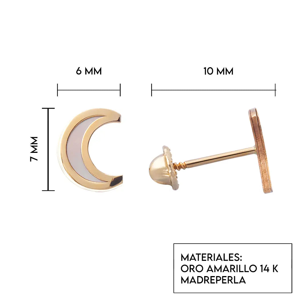 Aretes de oro 14k Broquel Lunas de oro amarillo con madre perla GIALLO JEWELRY