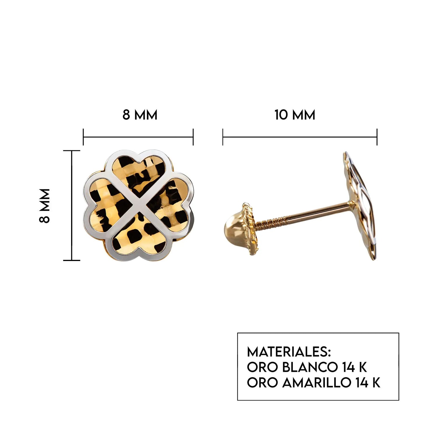 Aretes de oro 14k Broquel Pay de corazones con oro amarillo y oro blanco GIALLO JEWELRY