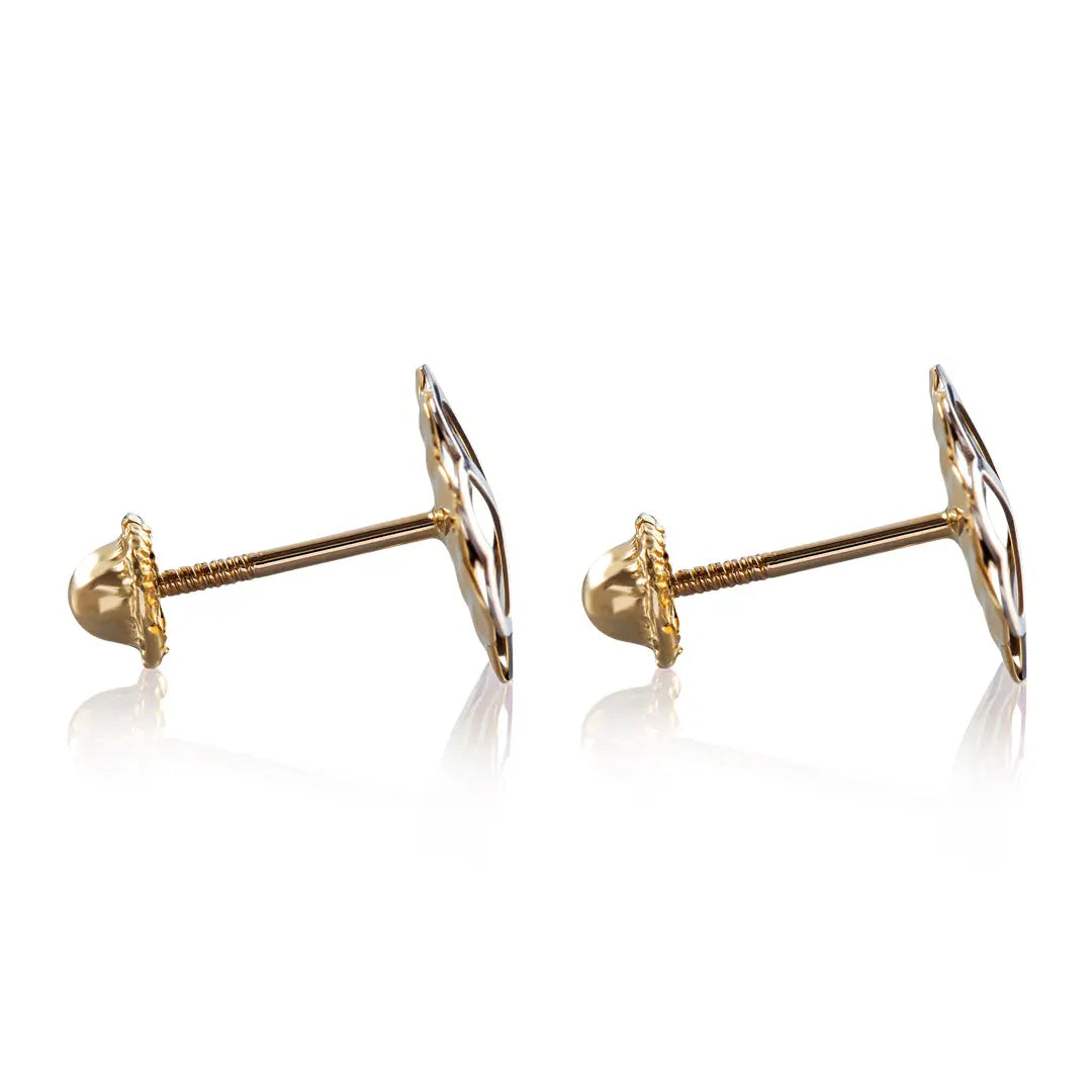 Aretes de oro 14k Broquel Pay de corazones con oro amarillo y oro blanco GIALLO JEWELRY