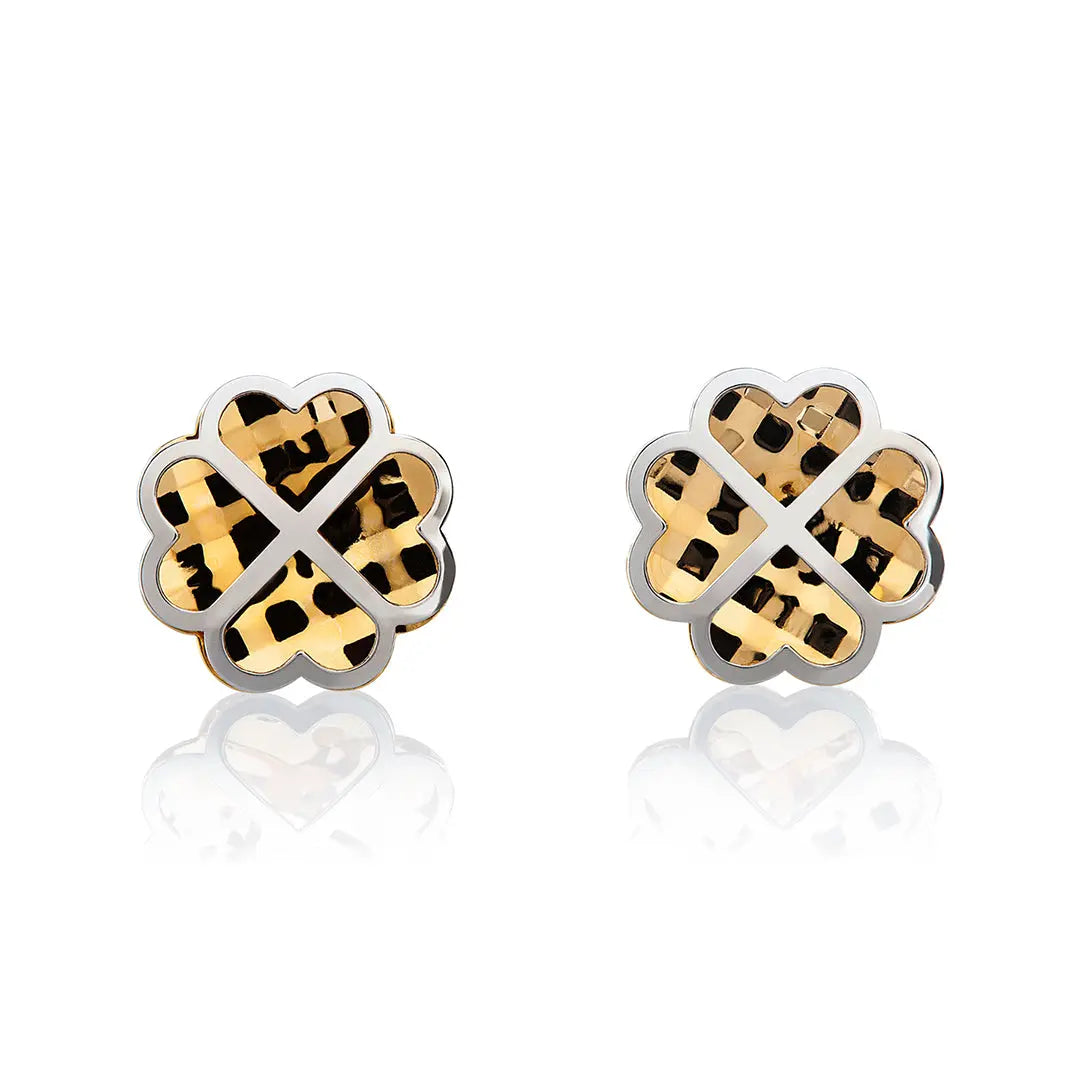 Aretes de oro 14k Broquel Pay de corazones con oro amarillo y oro blanco GIALLO JEWELRY