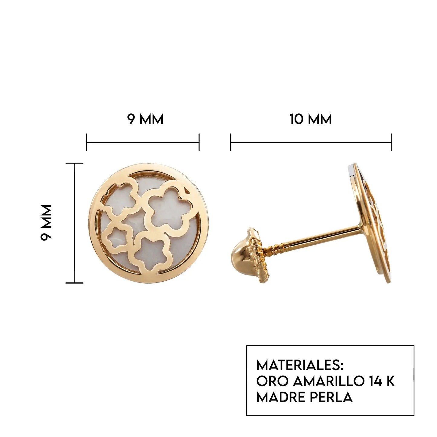 Aretes de oro 14k Broquel Red Floral con oro amarillo y madre perla GIALLO JEWELRY
