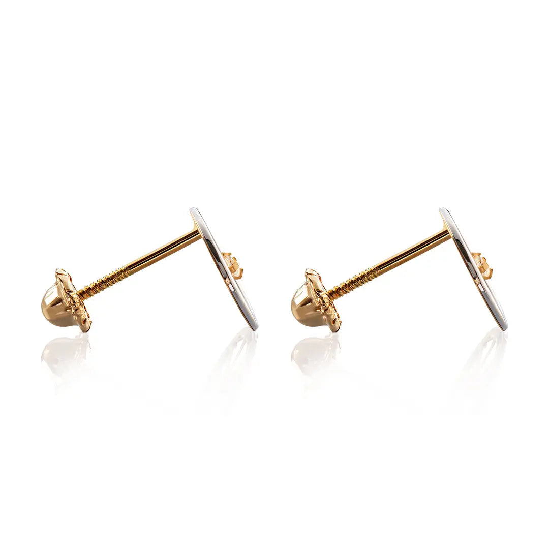 Aretes de oro 14k Broquel Rueda con oro amarillo, oro blanco y zirconia GIALLO JEWELRY