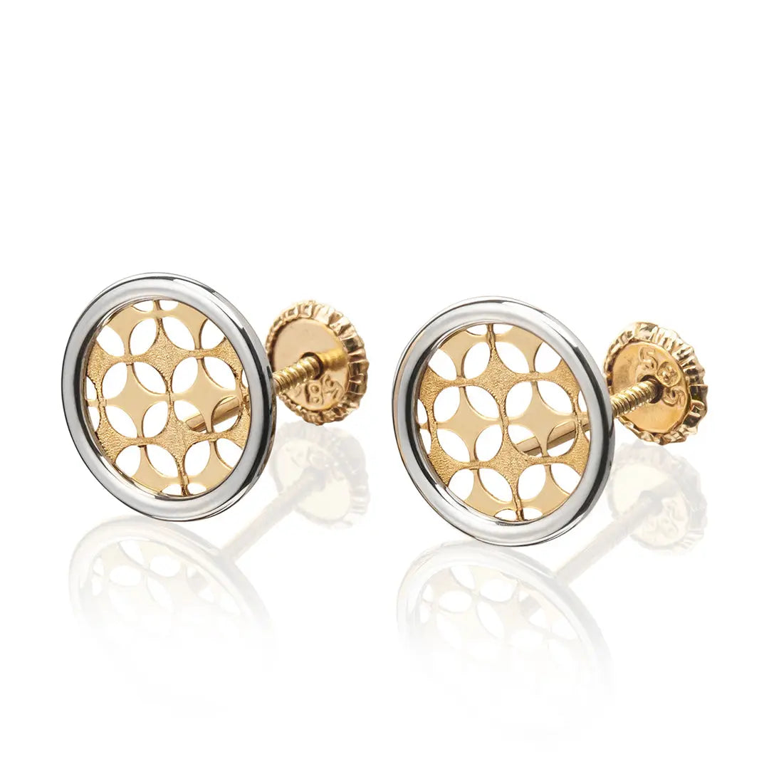 Aretes de oro 14k Broquel Sello de Arlequin con oro amarillo y oro blanco GIALLO JEWELRY