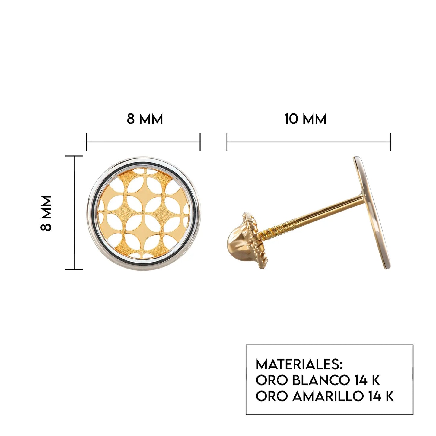 Aretes de oro 14k Broquel Sello de Arlequin con oro amarillo y oro blanco GIALLO JEWELRY