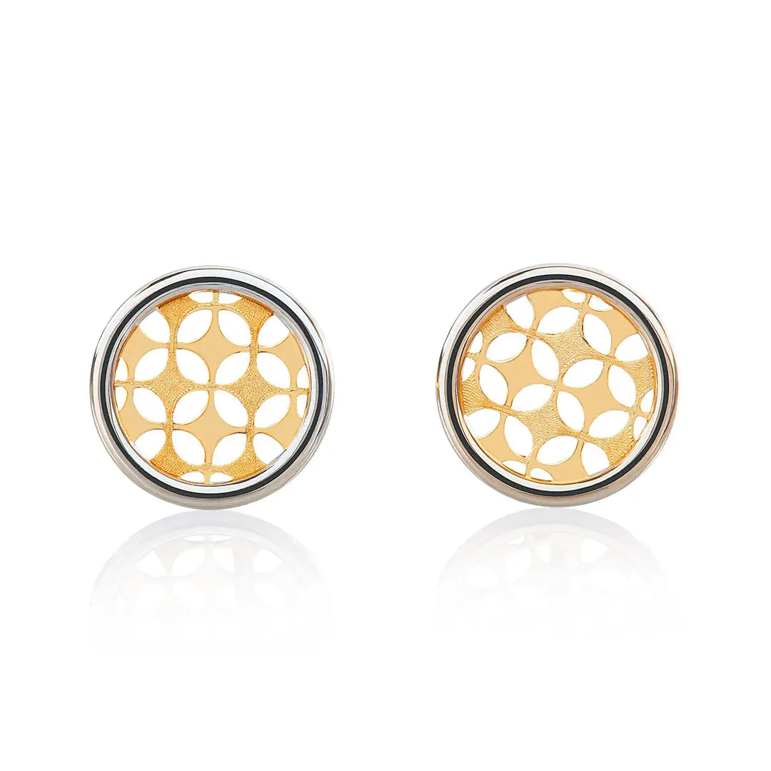 Aretes de oro 14k Broquel Sello de Arlequin con oro amarillo y oro blanco GIALLO JEWELRY