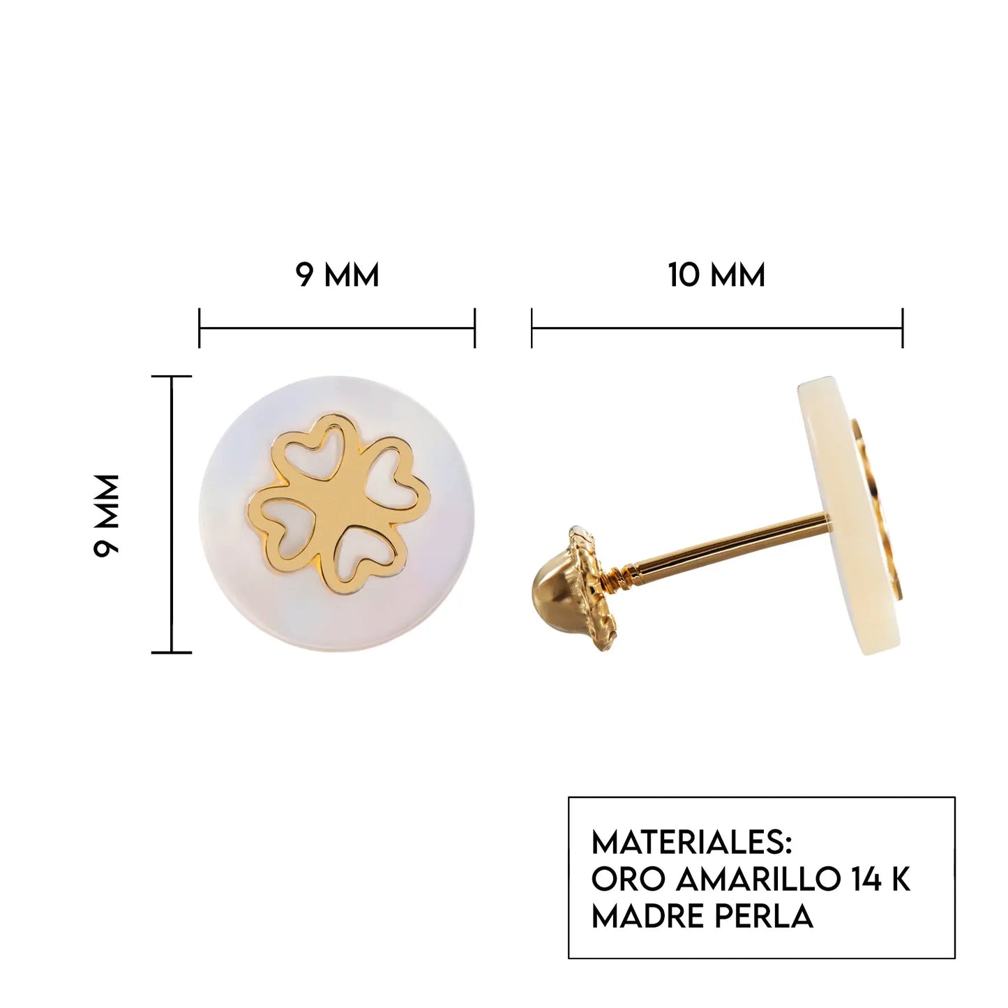 Aretes de oro 14k Broquel Sello de corazones con oro amarillo y madre perla GIALLO JEWELRY
