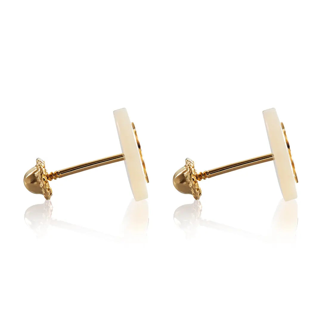 Aretes de oro 14k Broquel Sello de corazones con oro amarillo y madre perla GIALLO JEWELRY