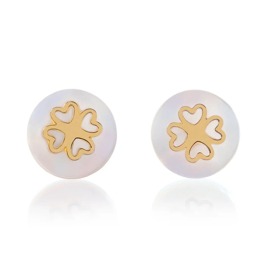 Aretes de oro 14k Broquel Sello de corazones con oro amarillo y madre perla GIALLO JEWELRY