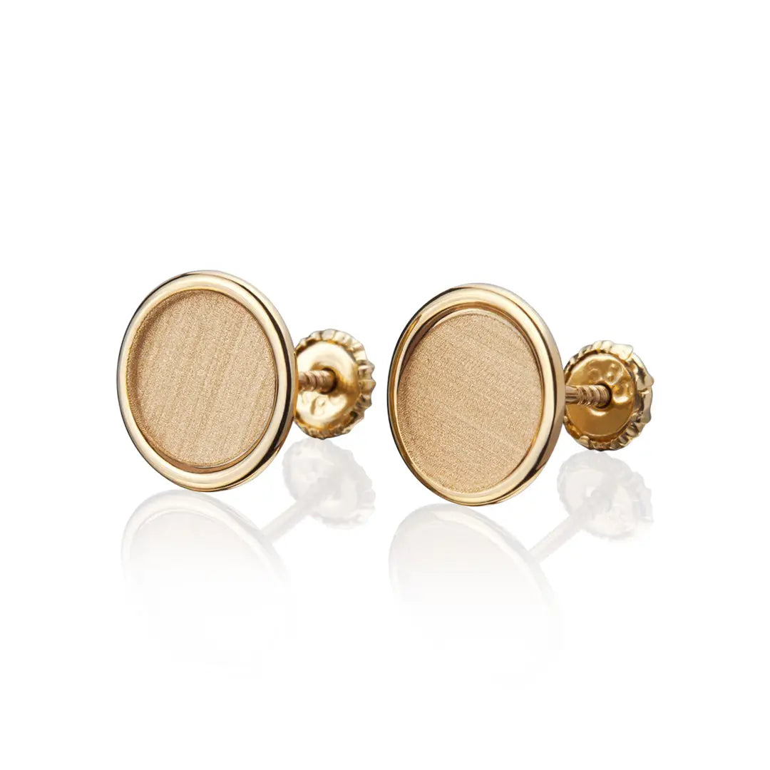 Aretes de oro 14k Broquel Sol dorado amanecer de oro amarillo brillante y mate GIALLO JEWELRY