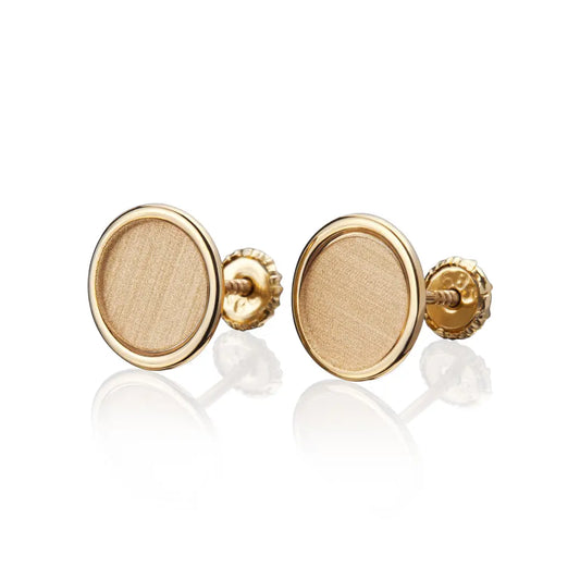 Aretes de oro 14k Broquel Sol dorado amanecer de oro amarillo brillante y mate GIALLO JEWELRY