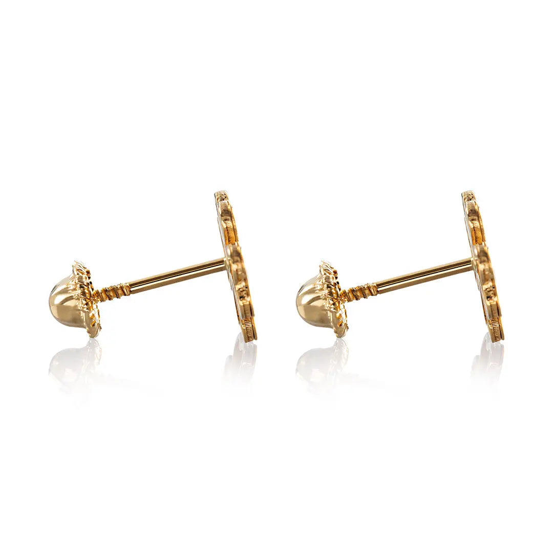 Aretes de oro 14k Broquel Trébol con oro amarillo y zirconia GIALLO JEWELRY