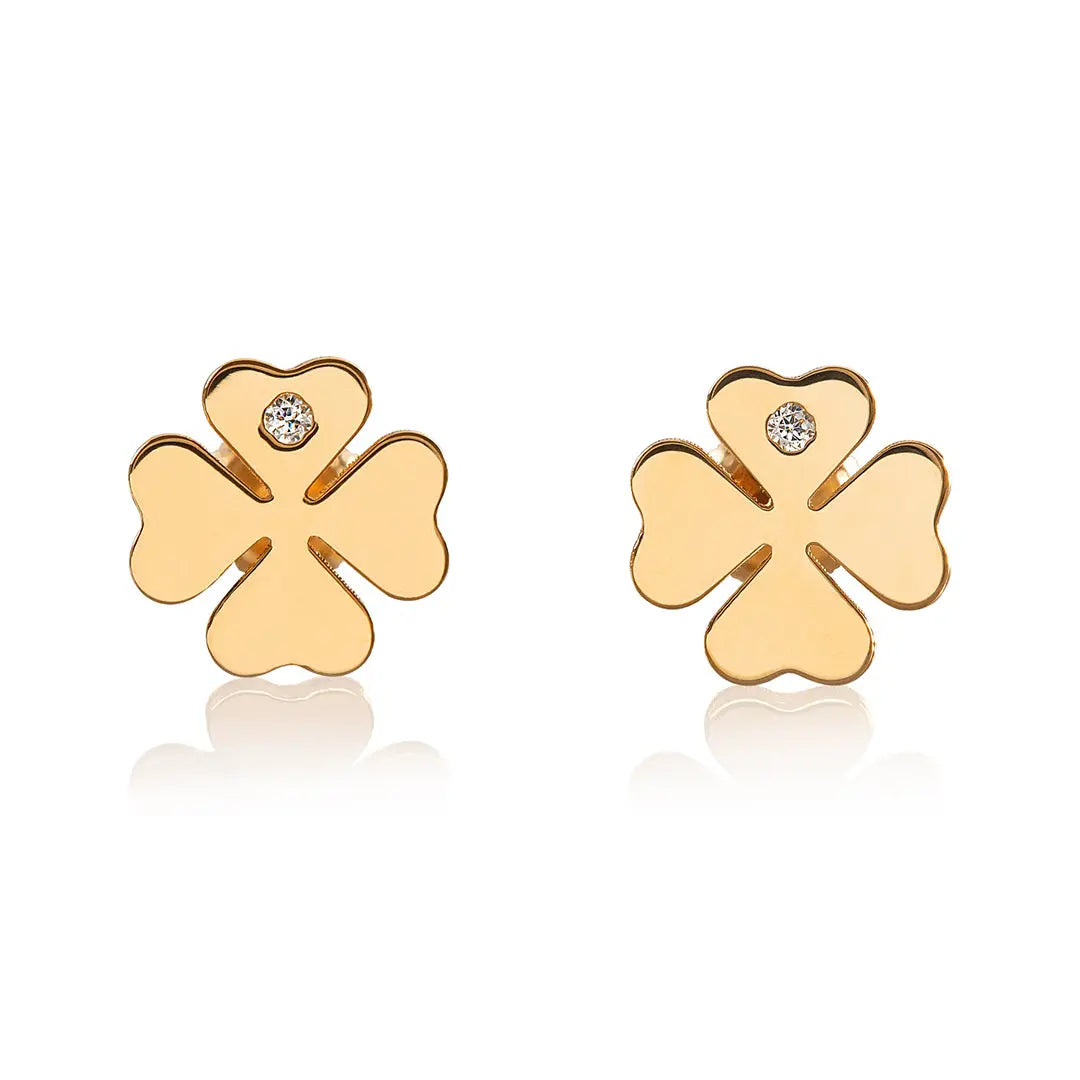 Aretes de oro 14k Broquel Trébol con oro amarillo y zirconia GIALLO JEWELRY