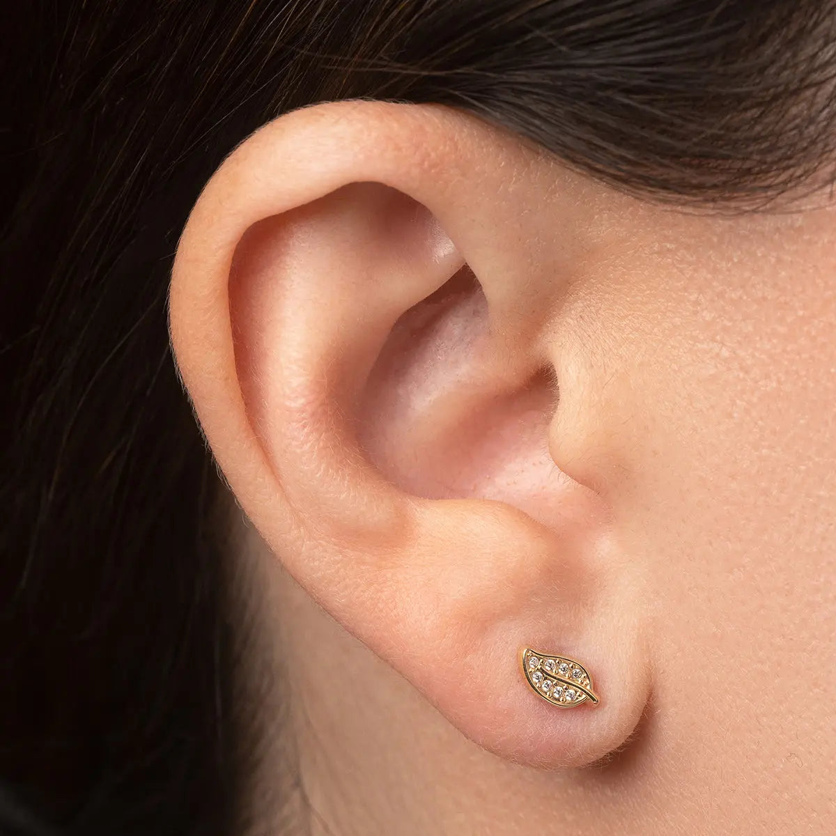 Aretes de oro 14k broquel Hojitas oro amarillo brillante con circonias GIALLO JEWELRY