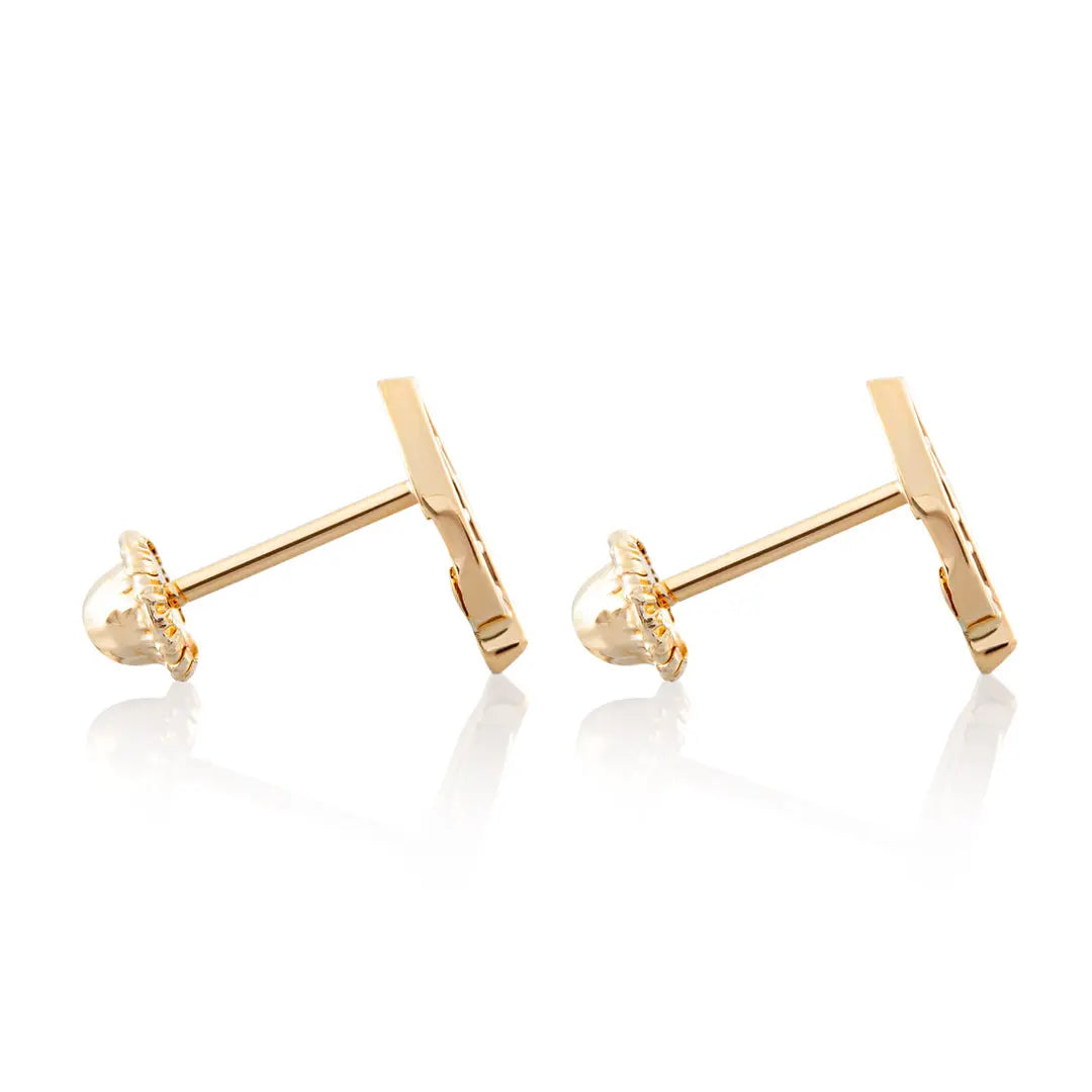 Aretes de oro 14k broquel Hojitas oro amarillo brillante con circonias GIALLO JEWELRY