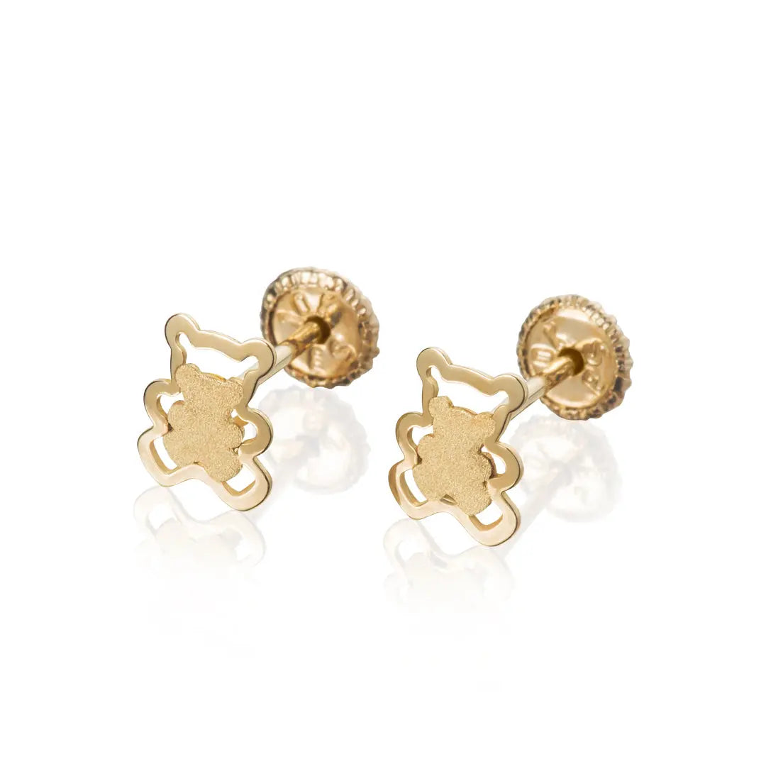 Aretes de oro 14K broquel 2 Osos oro amarillo brillante y mate GIALLO JEWELRY