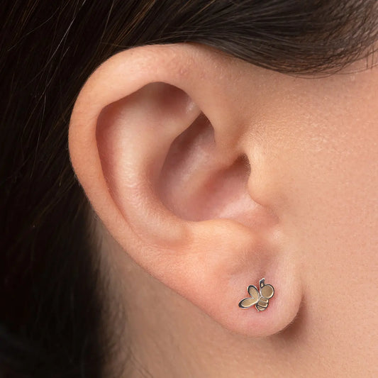 Aretes de oro 14K broquel Abejas oro blanco y amarillo GIALLO JEWELRY