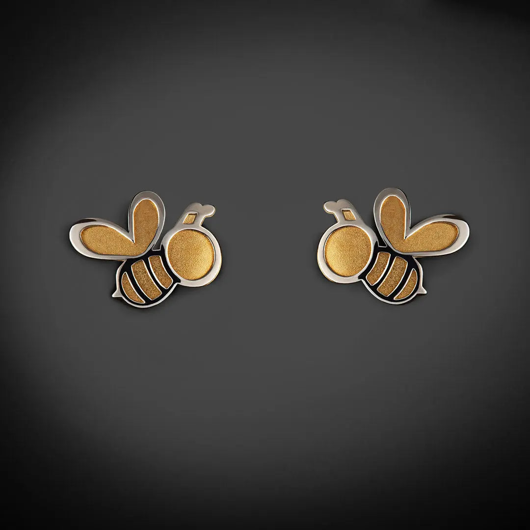 Aretes de oro 14K broquel Abejas oro blanco y amarillo GIALLO JEWELRY