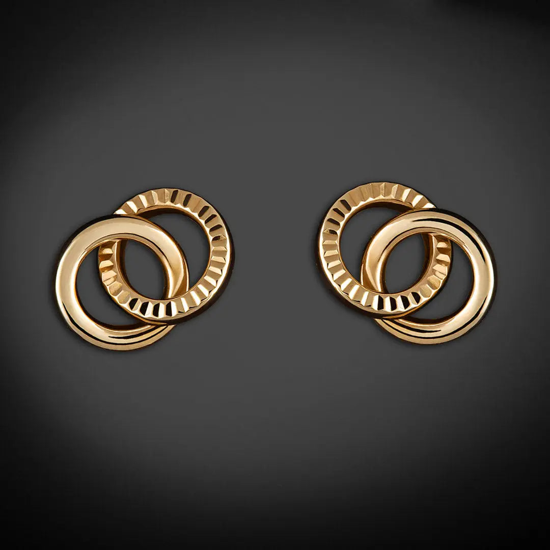 Aretes de oro 14K broquel Círculos entrelazados oro amarillo GIALLO JEWELRY