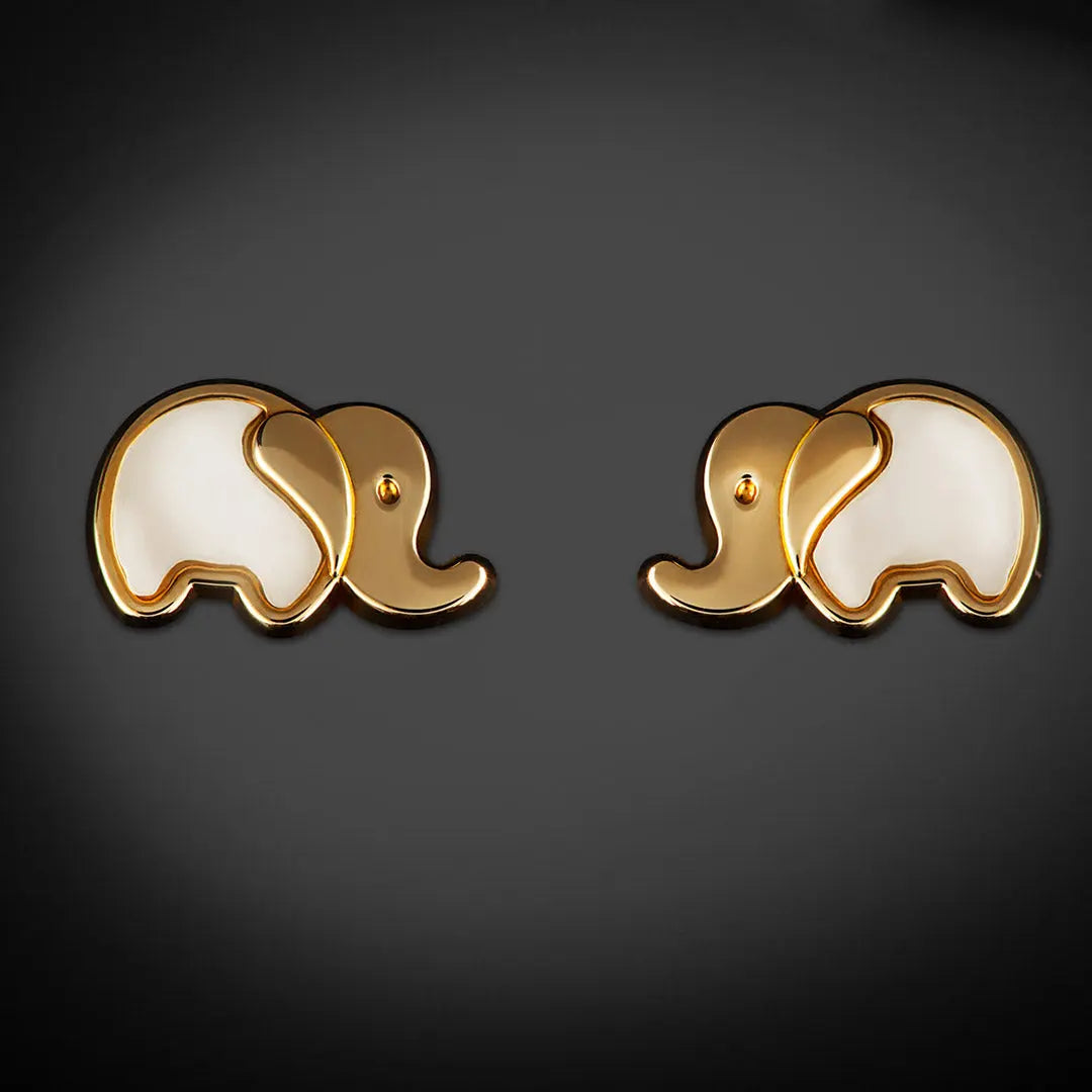 Aretes de oro 14K broquel Elefante oro amarillo, y madre perla GIALLO JEWELRY
