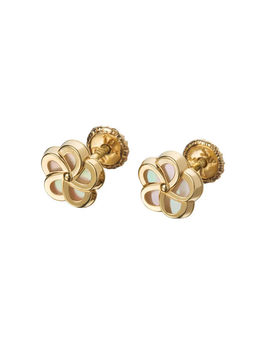 Aretes de oro 14K broquel Flor oro amarillo y madre perla GIALLO JEWELRY