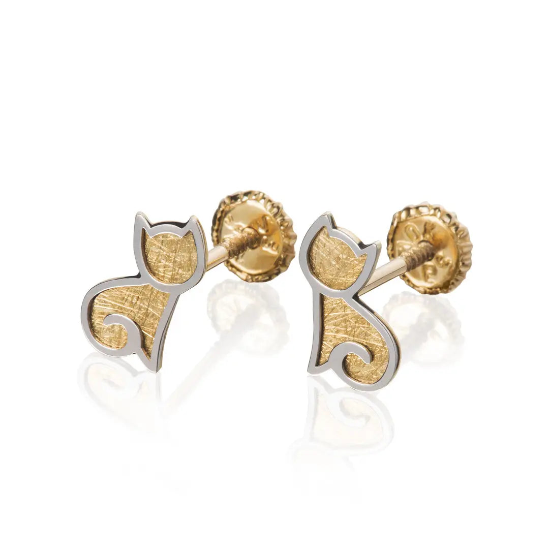 Aretes de oro 14K broquel Gatos oro blanco y amarillo GIALLO JEWELRY