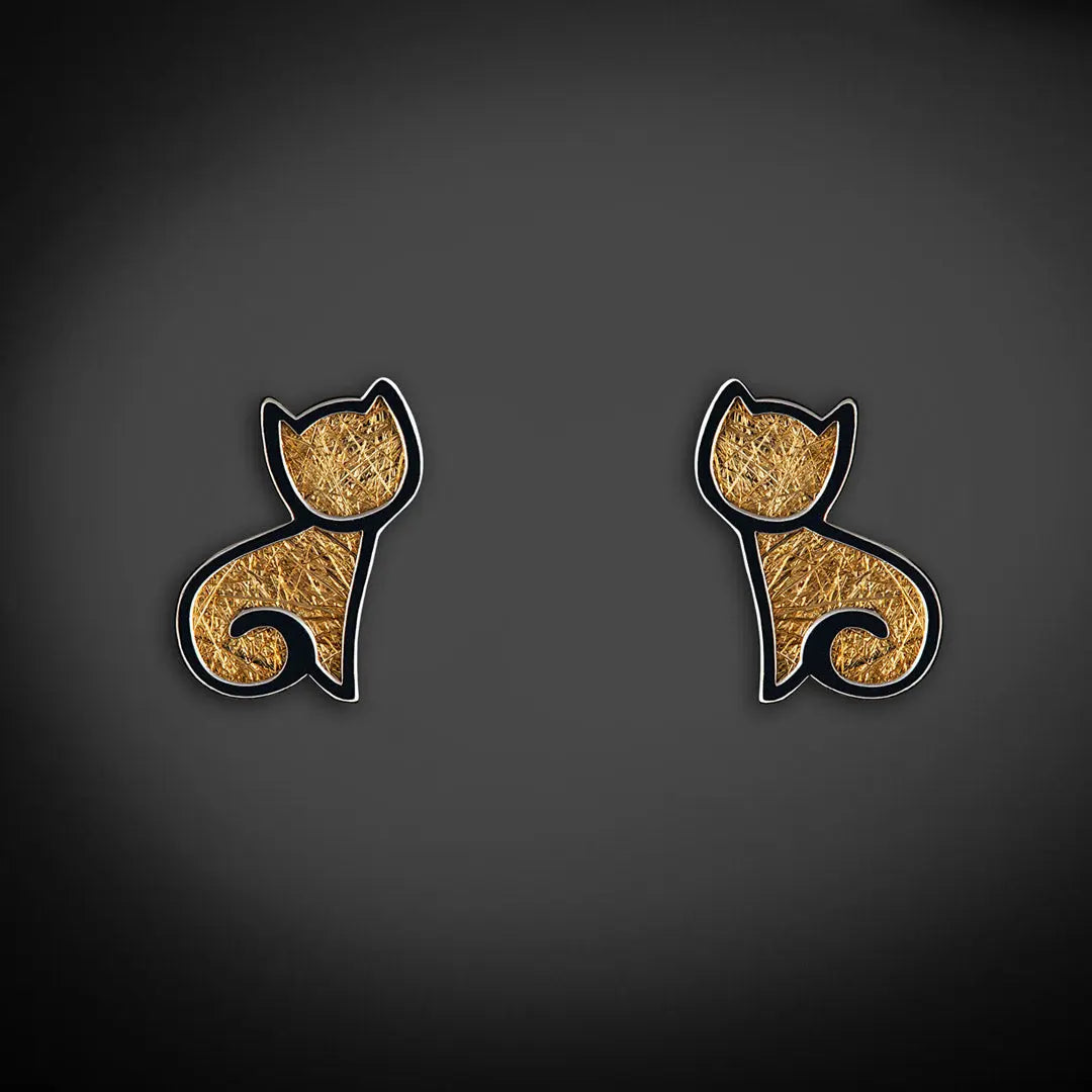 Aretes de oro 14K broquel Gatos oro blanco y amarillo GIALLO JEWELRY