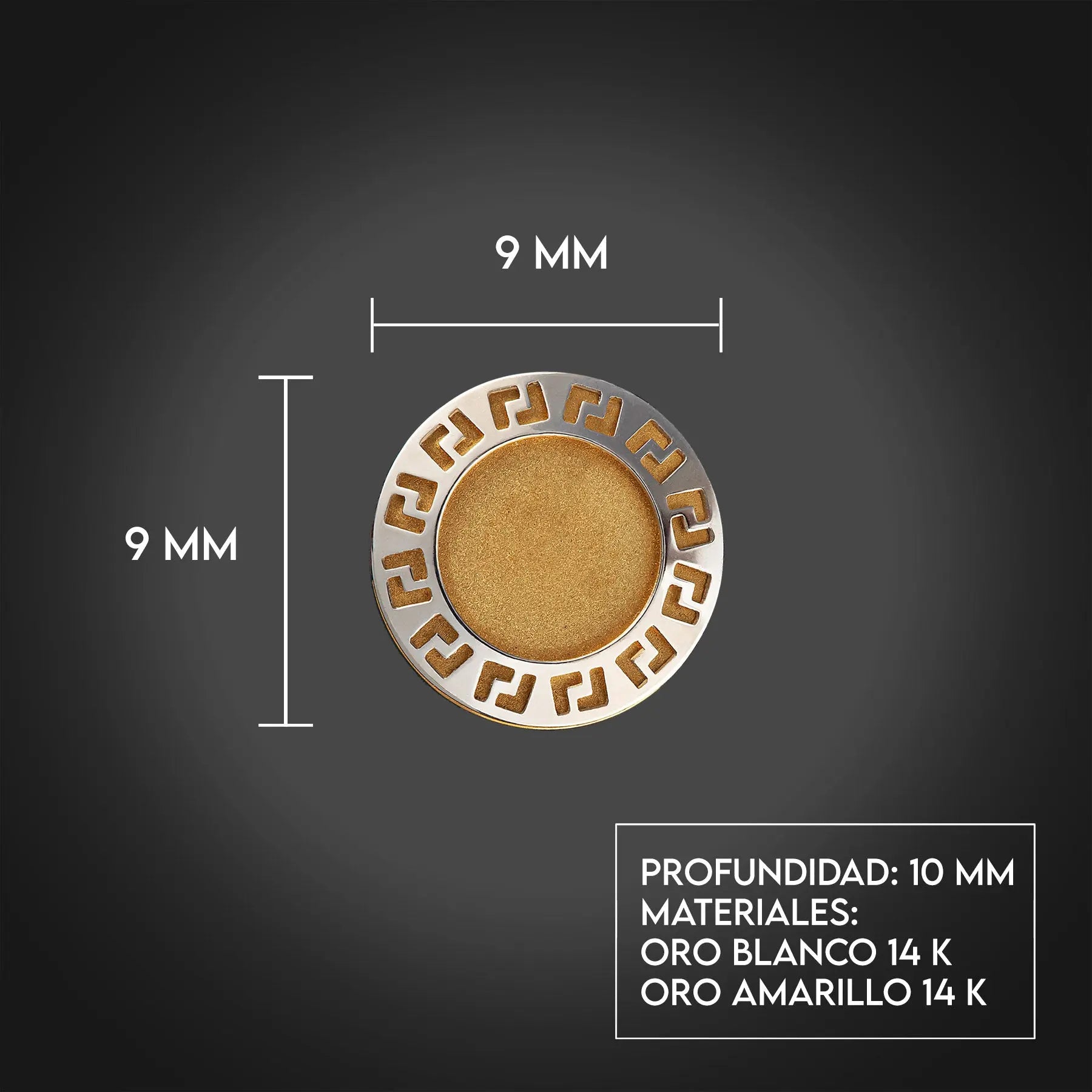 Aretes de oro 14K broquel Grecas oro blanco y amarillo GIALLO JEWELRY