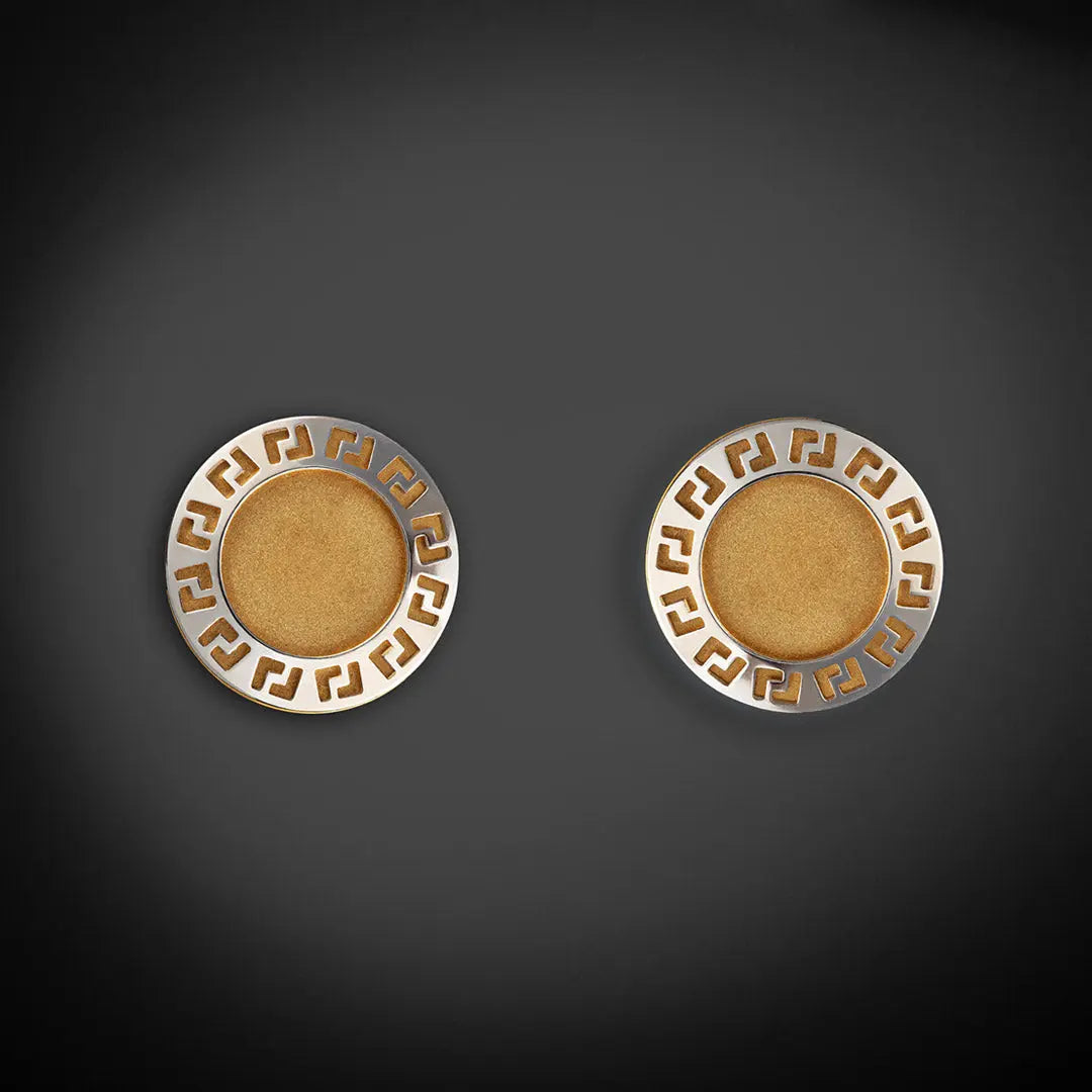 Aretes de oro 14K broquel Grecas oro blanco y amarillo GIALLO JEWELRY