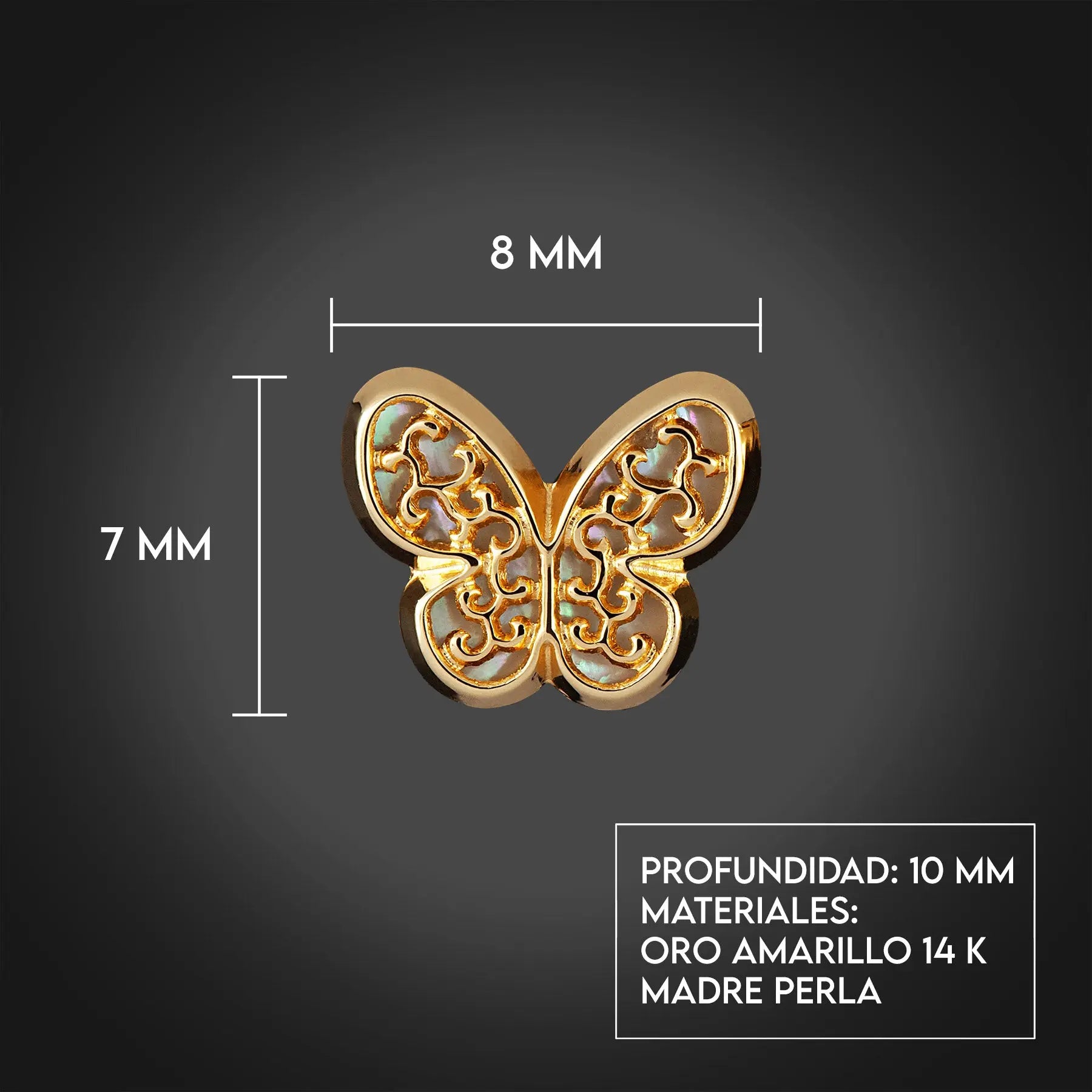 Aretes de oro 14K broquel Mariposa con filigrana oro amarillo GIALLO JEWELRY