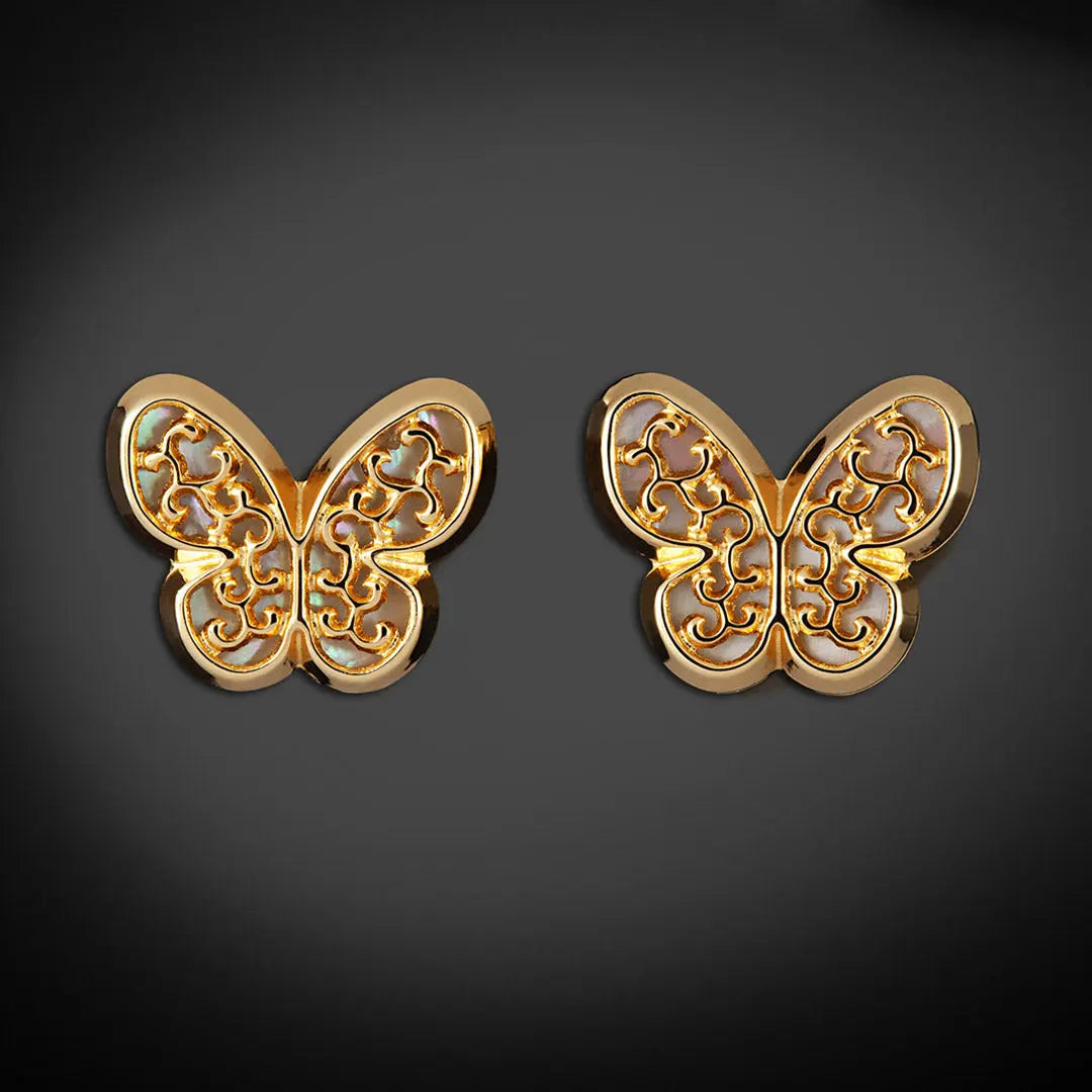 Aretes de oro 14K broquel Mariposa con filigrana oro amarillo GIALLO JEWELRY