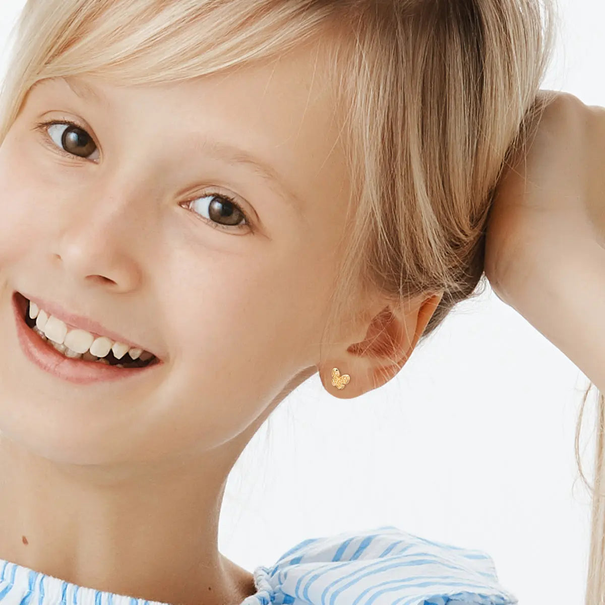 Aretes de oro 14K broquel Mariposa con filigrana oro amarillo GIALLO JEWELRY