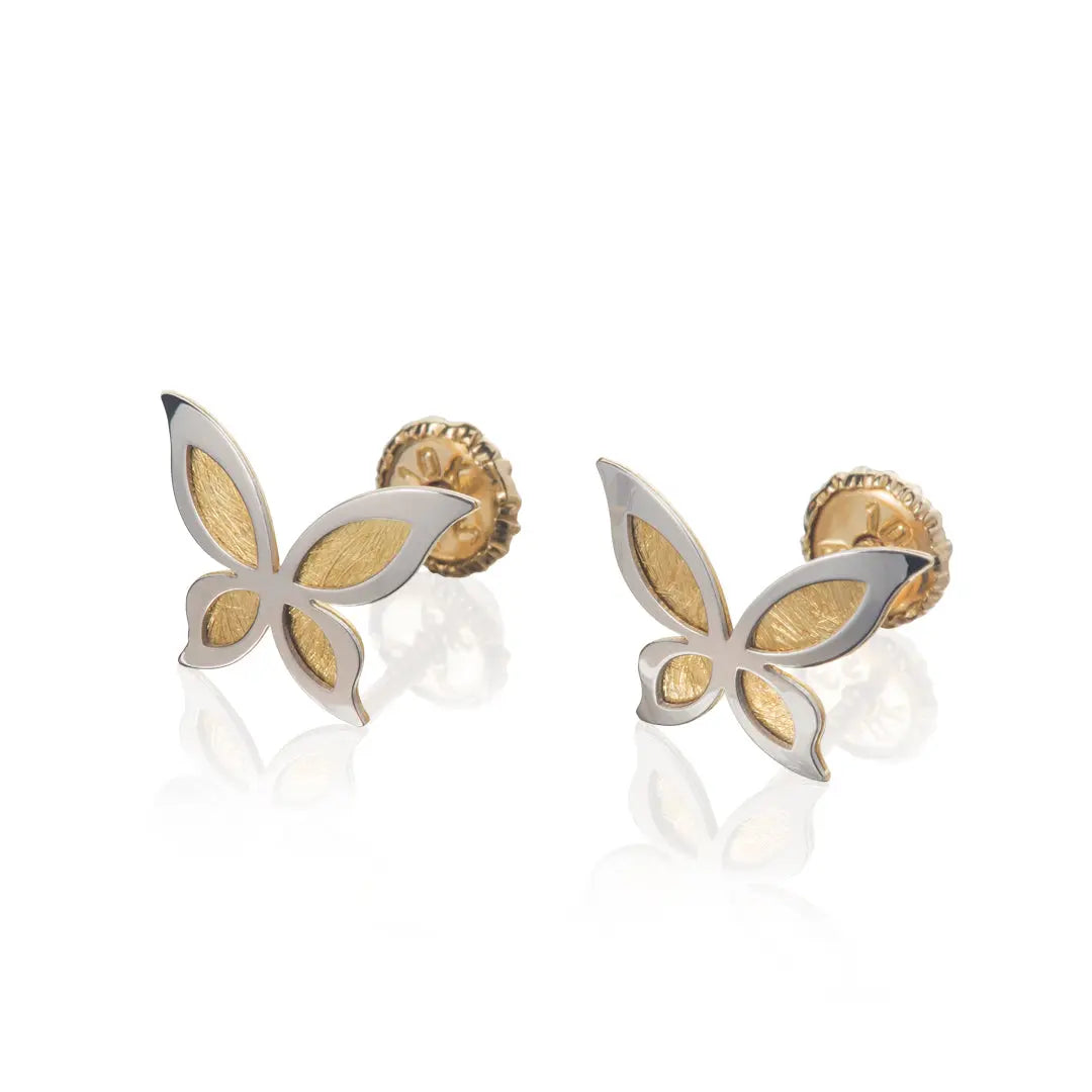 Aretes de oro 14K broquel Mariposas oro blanco y amarillo GIALLO JEWELRY